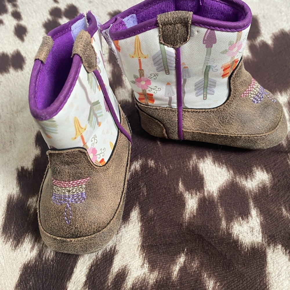 Twisted X Kids Boots in Brown and Purple with Arrow Design